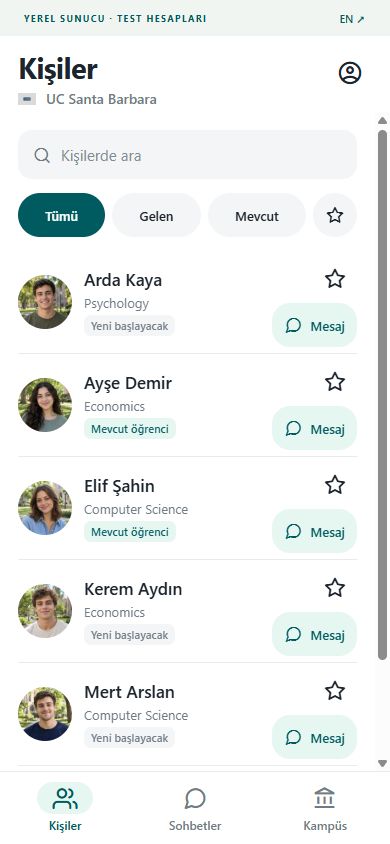 TurkTayfa Kişiler ekranı; örnek öğrenci profilleri